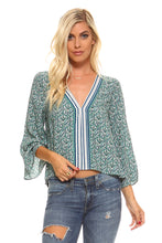 Load image into Gallery viewer, Boho Striped V-Neck Bell Sleeve Top