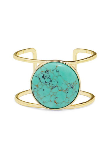 18K Gold Plated Turquoise Center Stone Boho Bangle